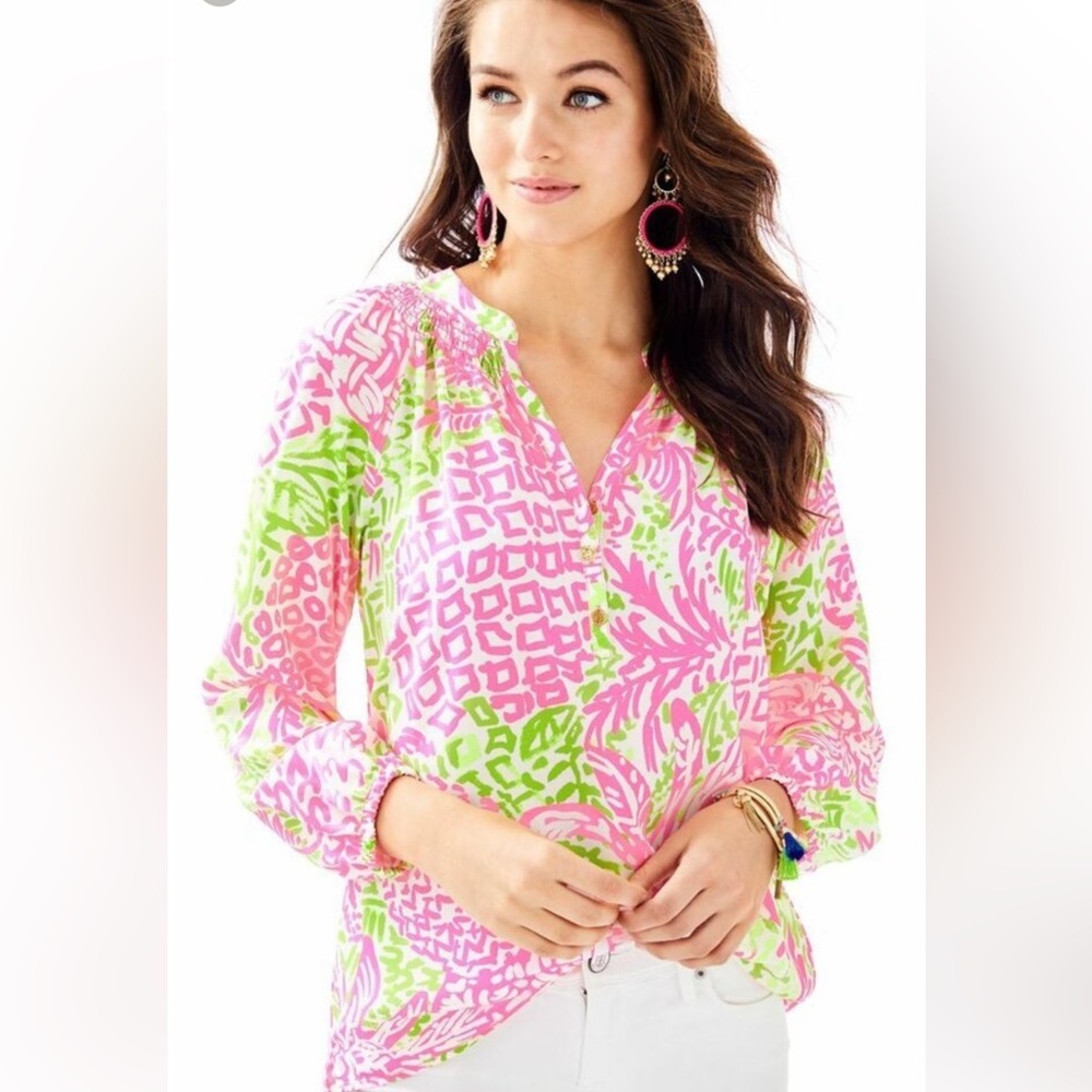 NWT Lilly Pulitzer Elsa Silk Top Pink Sunset. Size XXS